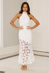 Soft Opulence Embroidered Halter Maxi Dress White