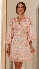 Xander Long Sleeve Mini Dress - Natural