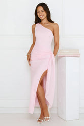 Tidal Dream One Shoulder Maxi Dress Pink