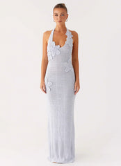 Novalee Flower Crochet Maxi Dress - Blue