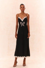 Manuela Bow Slip Maxi Dress - BLACK