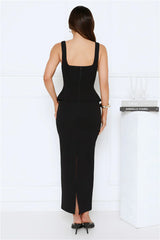 Sculpted Grace Maxi Dress Black