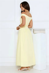 Camellia Charm Off Shoulder Maxi Dress Yellow
